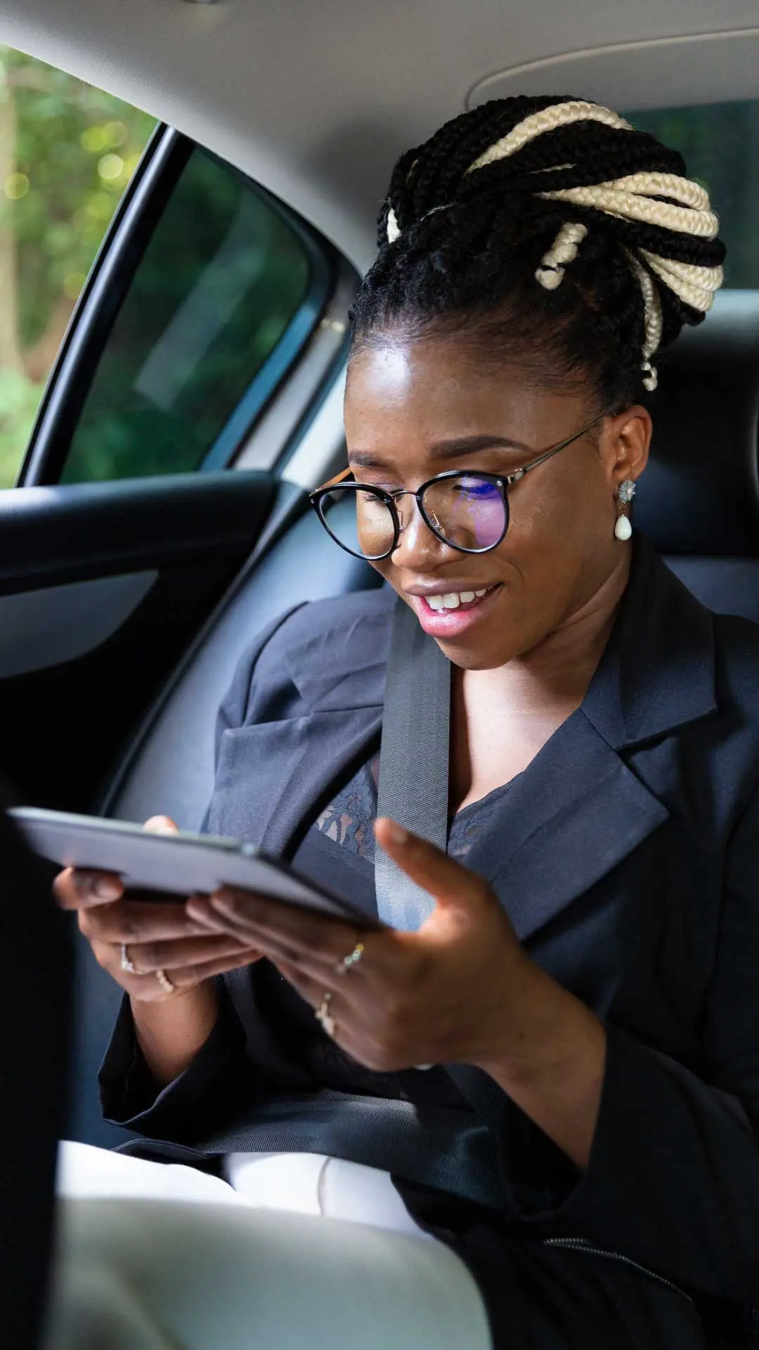 Woman scheduling a ride on the app
